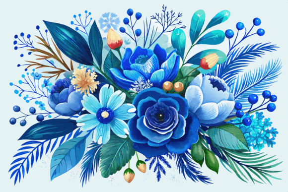 Download Blue Watercolor Winter Flowers Bouquet - Premium Resources