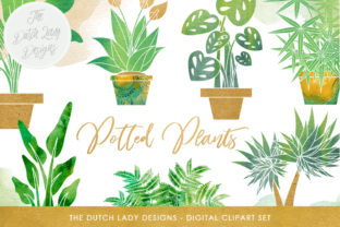 Download Plants Clipart Set - Potted Plant Images - Indoor Greenery & Flora Graphics - Watercolor Stains - Green Collection