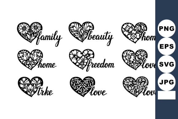 Download Floral Heart Shapes Calligraphy - Floral Collection