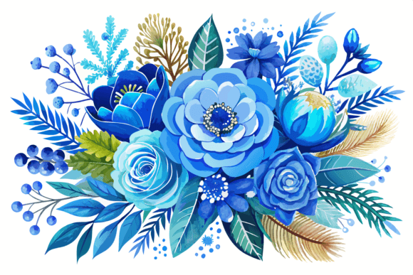 Download Blue Watercolor Winter Flowers Bouquet - Winter Collection