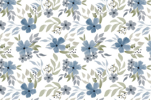 Download Watercolor Blue Winter Flower Pattern - Winter Collection