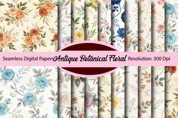 Download Antique Botanical Floral Digital Paper - Floral Collection