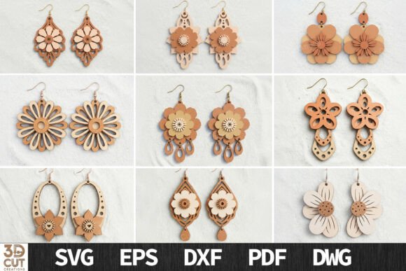 Download Layered Floral Earrings Bundle SVG - Floral Collection