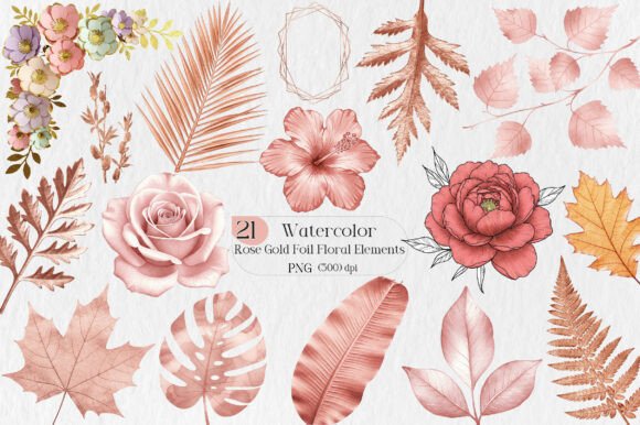Download Rose Gold Foil Floral Elements - Floral Collection