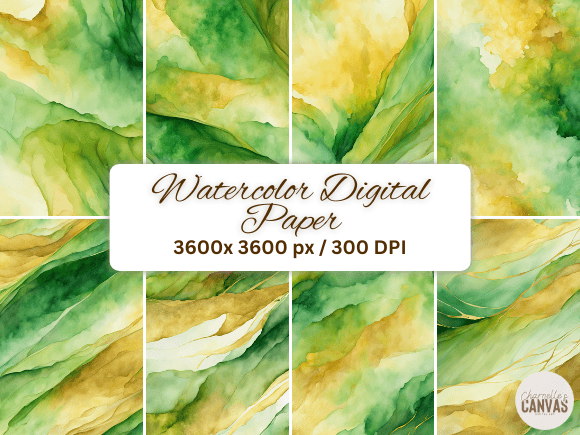 Download Green and Gold Watercolor Digital Paper - Green Collection