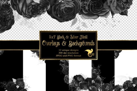 Download 5x7 Black and Silver Floral Overlays - Floral Collection