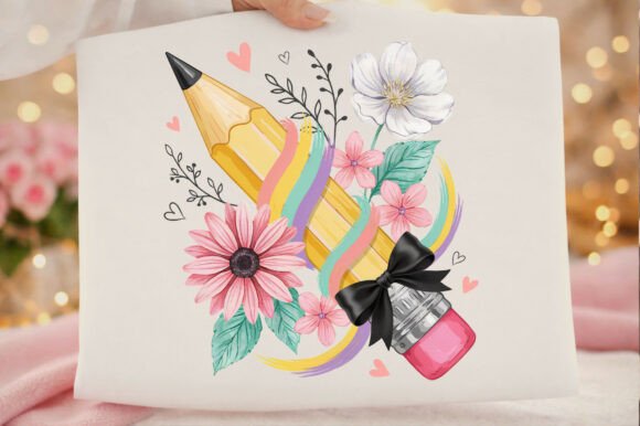 Download Cute Pencil Floral Art Teacher Watercolo - Floral Collection