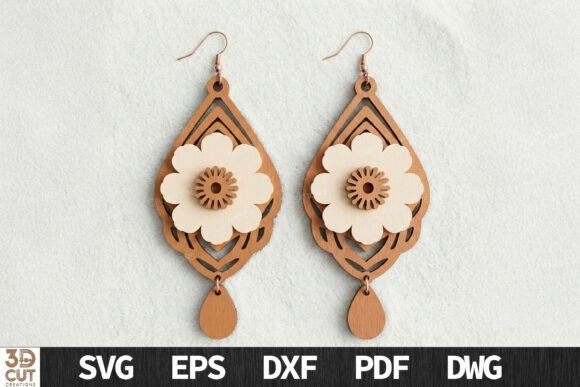 Download Layered Floral Drop Earrings SVG - Floral Collection