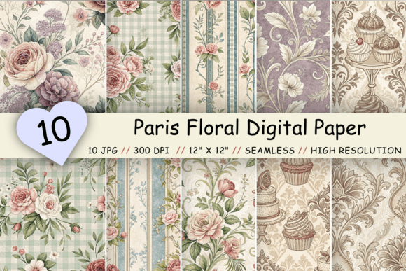 Download Paris Floral Digital Paper Pack, Elegant - Floral Collection