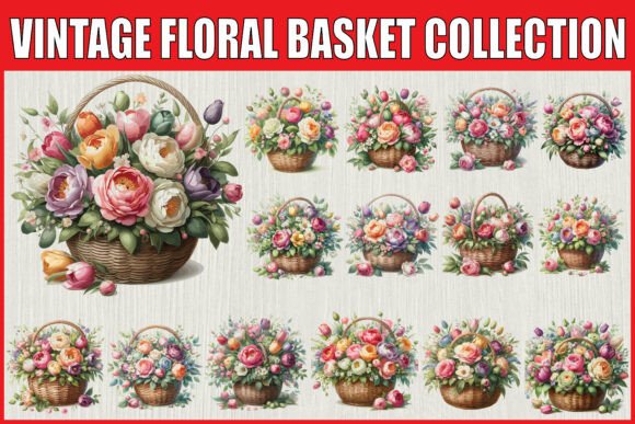 Download Vintage Floral Basket Clipart Set - Floral Collection