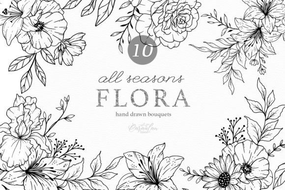 Download Floral Line Art, Fine Line Wildflowers - Floral Collection