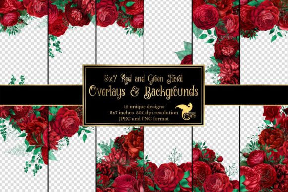 Download 5x7 Red and Green Floral Overlays - Green Collection