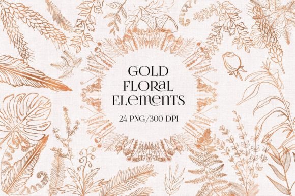 Download 24 Png Gold Floral Overlays, Clipart - Floral Collection